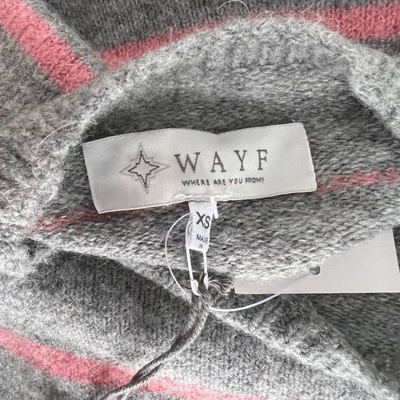 NWT WAYF‎ Grey Pink Striped Crew Neck Wrap Back Sweater (XS) - Picture 6 of 8